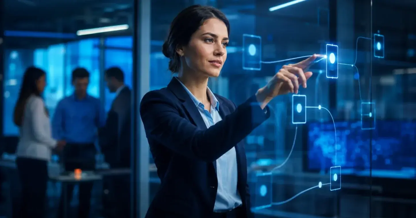 A consultant tracing a workflow between connected systems