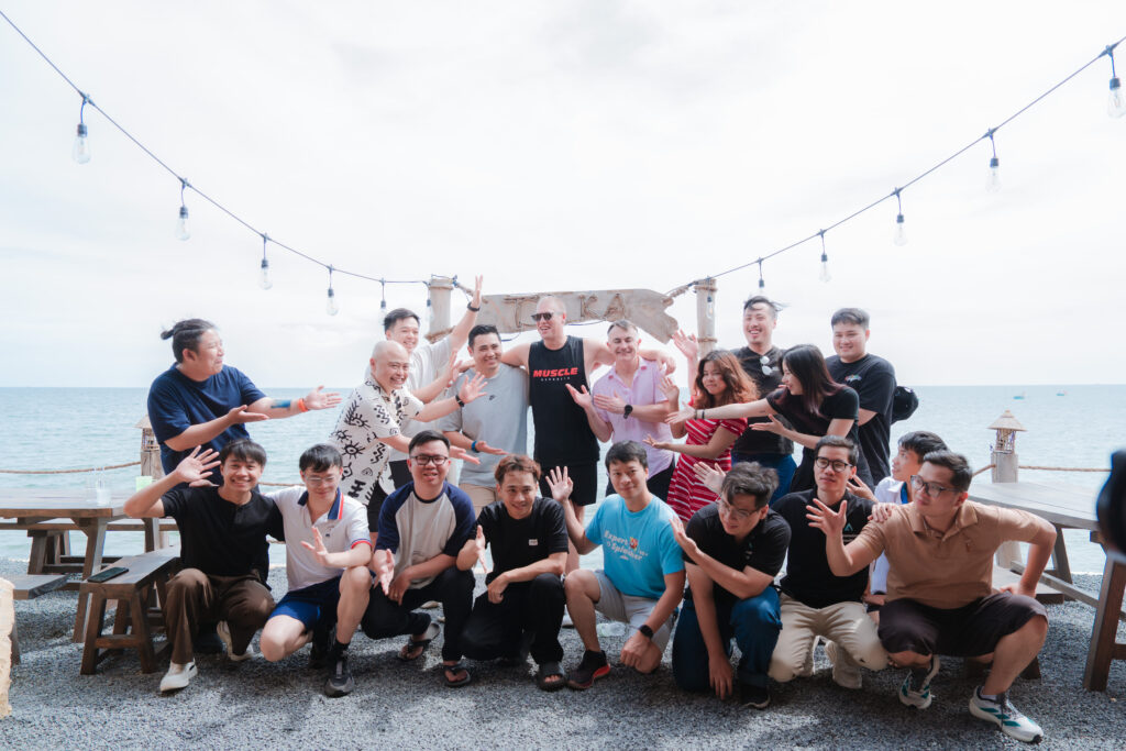 Team retreat by the beach