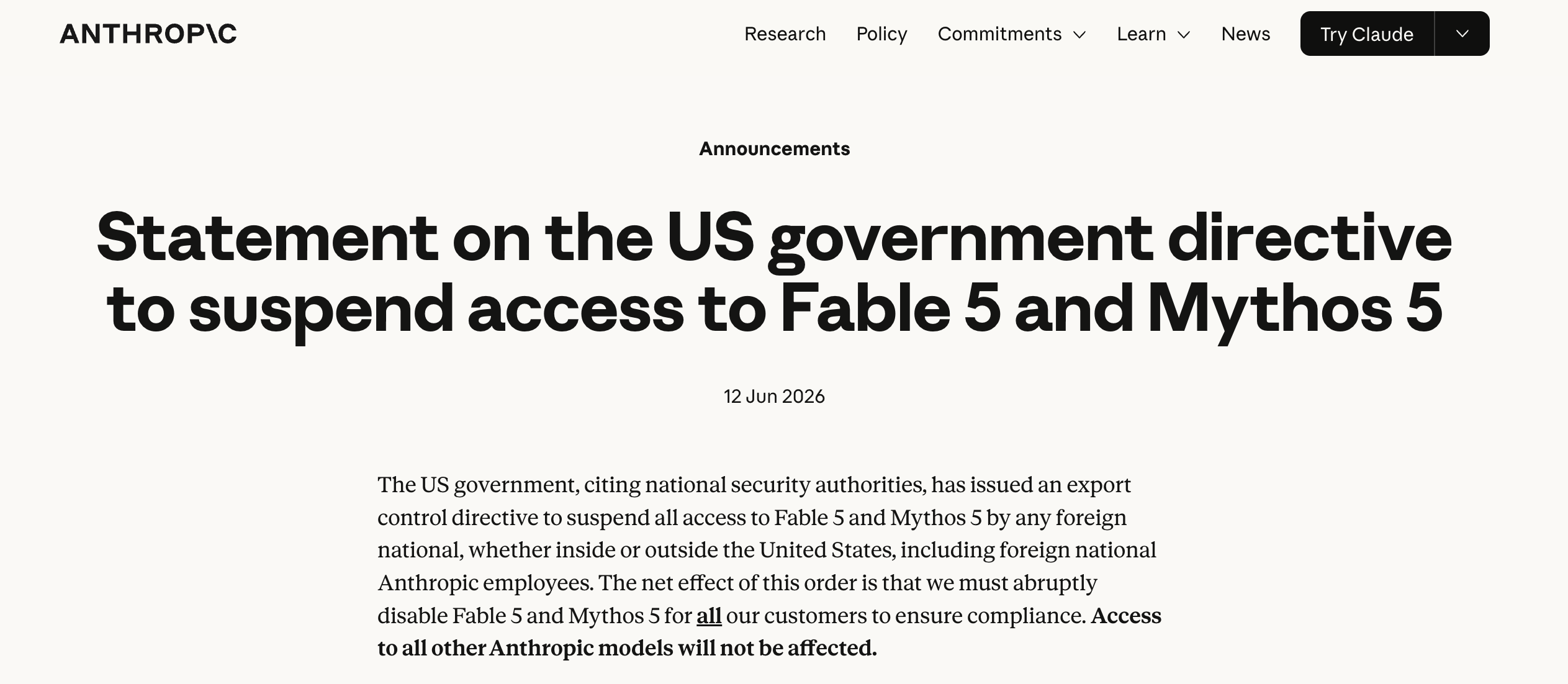 Anthropic Fable 5 Suspension Statement – Automation Consulting