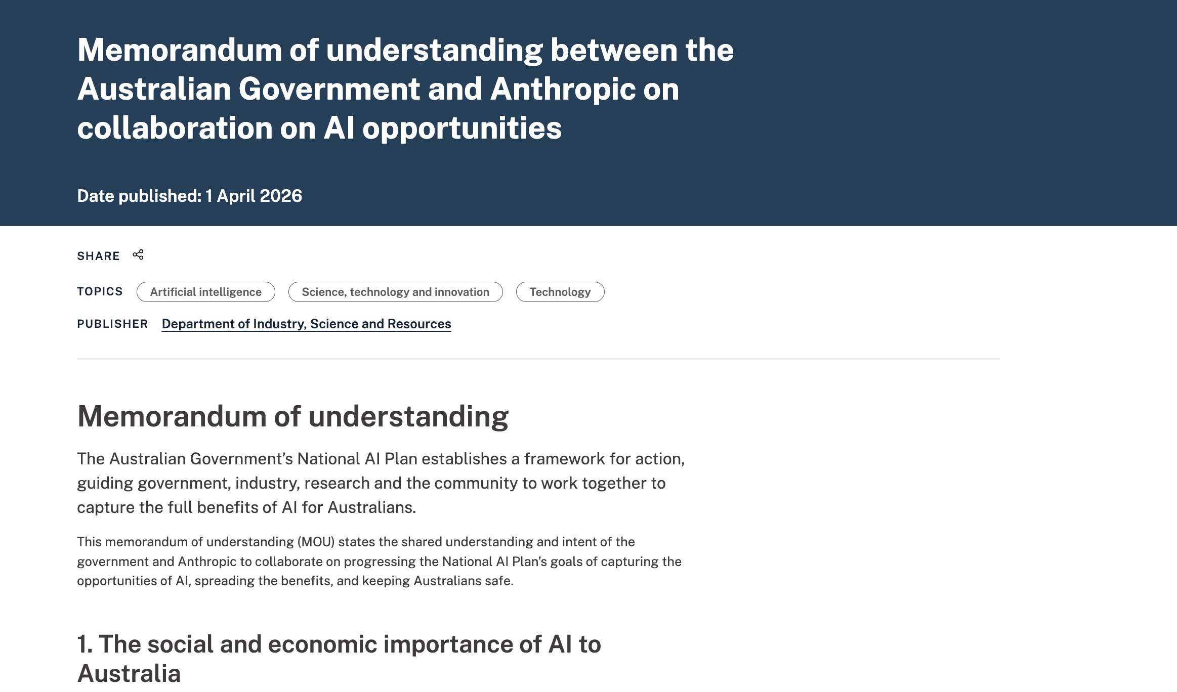 Australia Anthropic MoU April 2026 – Automation Consulting